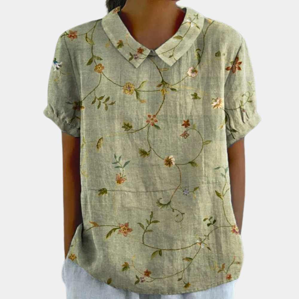 Florence Women's Floral Blouse – Casual Short Sleeve Top with Round Neck & Pastel Print