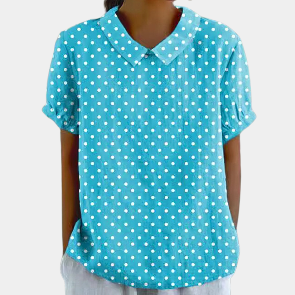 Florence Women's Floral Blouse – Casual Short Sleeve Top with Round Neck & Pastel Print