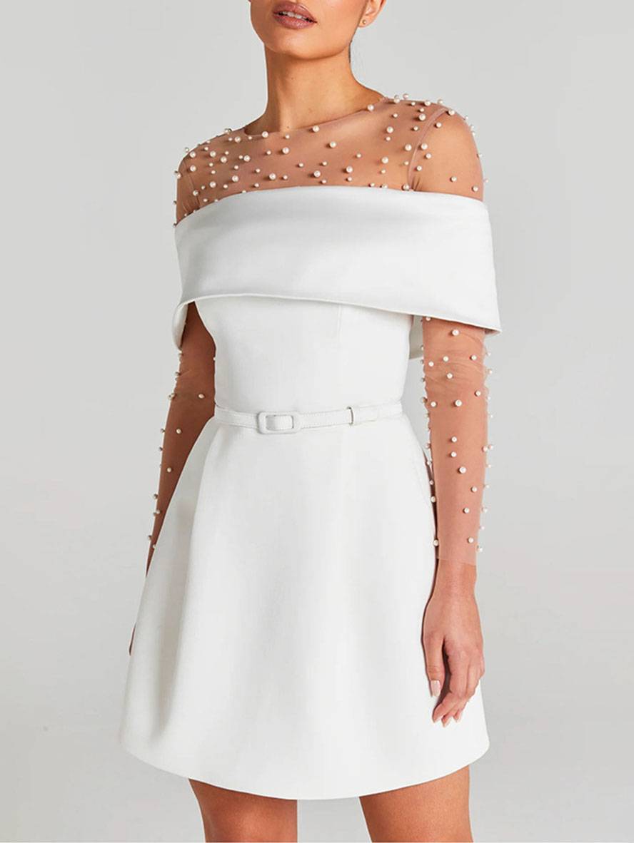 Genevieve Women's Fit & Flare Cocktail Dress – Sleeveless Boat Neck Dress with Waist Belt