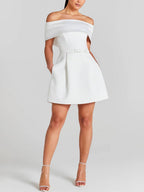 Genevieve Women's Fit & Flare Cocktail Dress – Sleeveless Boat Neck Dress with Waist Belt