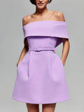 Genevieve Women's Fit & Flare Cocktail Dress – Sleeveless Boat Neck Dress with Waist Belt