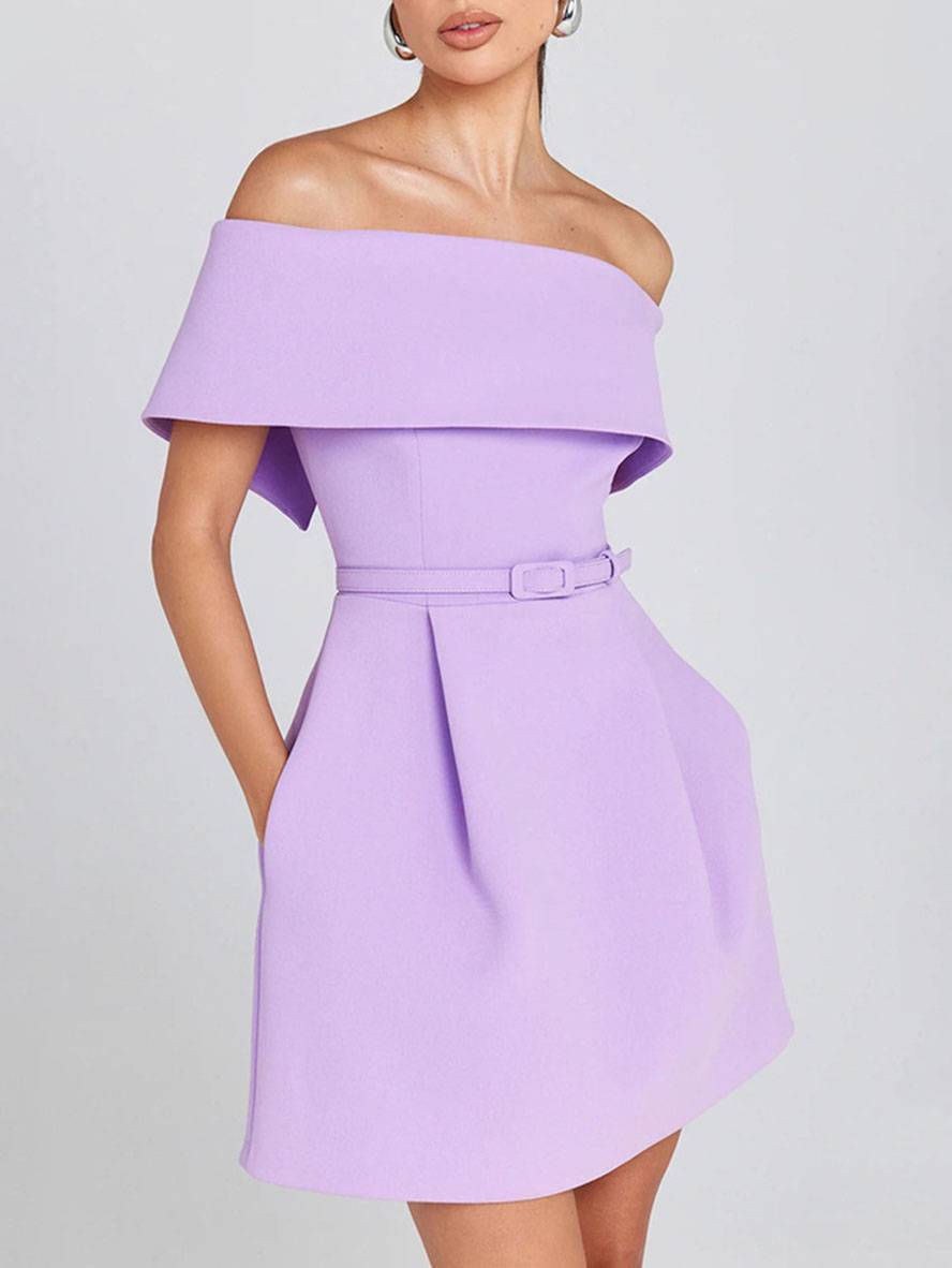 Genevieve Women's Fit & Flare Cocktail Dress – Sleeveless Boat Neck Dress with Waist Belt