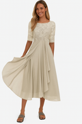 Vera Women’s Lace Dress – Elegant Chiffon A-Line Midi Dress for Weddings & Parties
