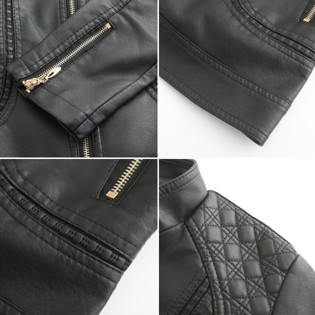 Sienna Women's Genuine Leather Jacket – Stand Collar Moto Jacket with Zip Details & Modern Tailored Fit