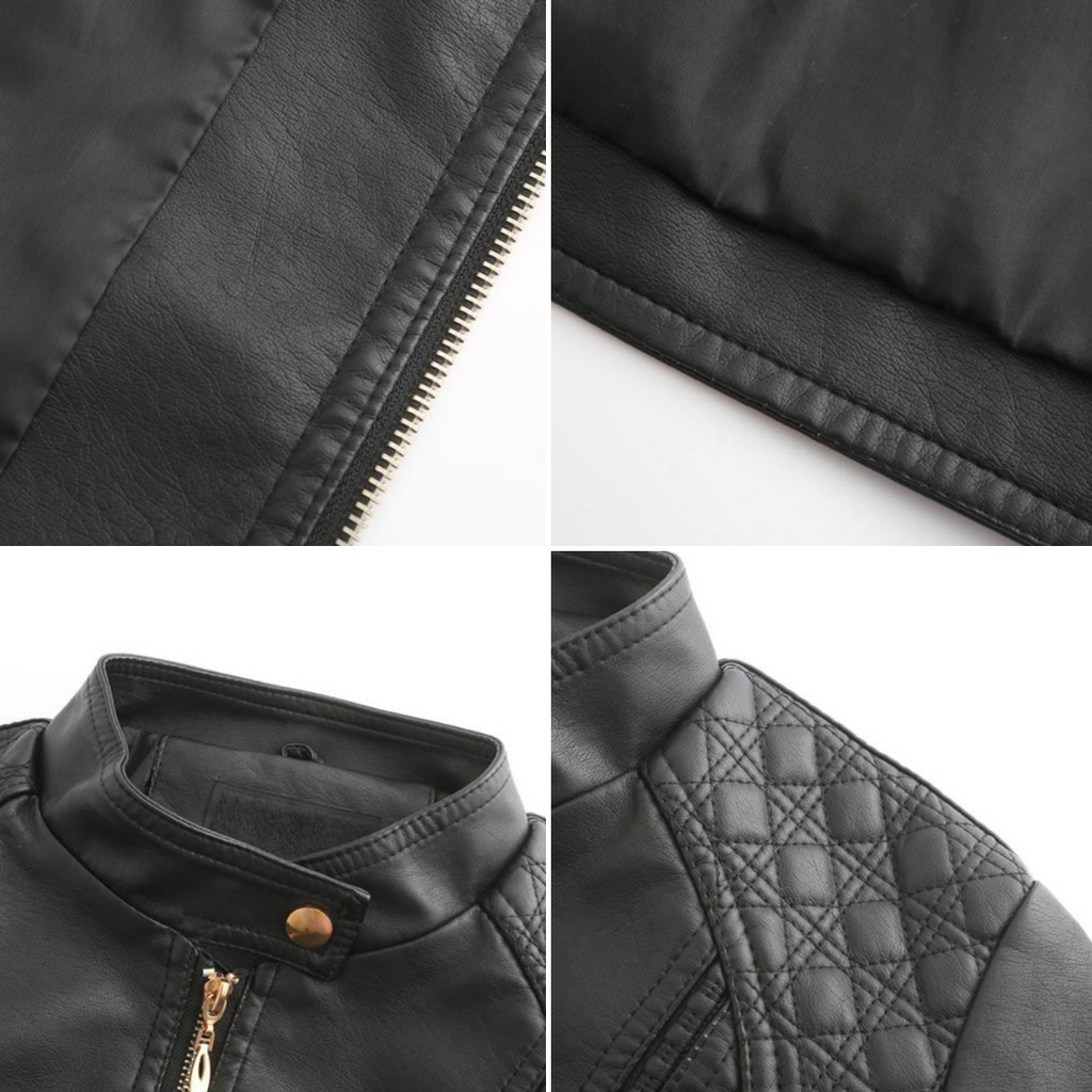 Sienna Women's Genuine Leather Jacket – Stand Collar Moto Jacket with Zip Details & Modern Tailored Fit
