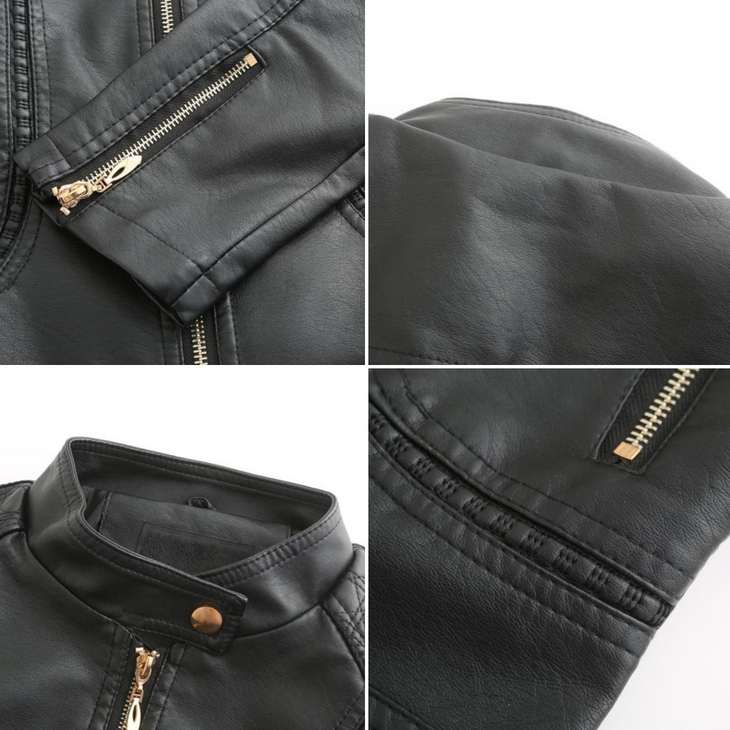 Sienna Women's Genuine Leather Jacket – Stand Collar Moto Jacket with Zip Details & Modern Tailored Fit