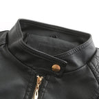 Janiyah Women’s Leather Jacket – Elegant Zip-Up Coat with Chic High Collar