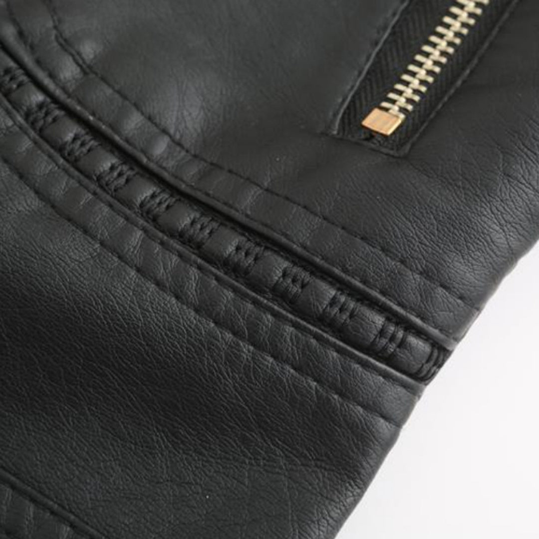 Janiyah Women’s Leather Jacket – Elegant Zip-Up Coat with Chic High Collar