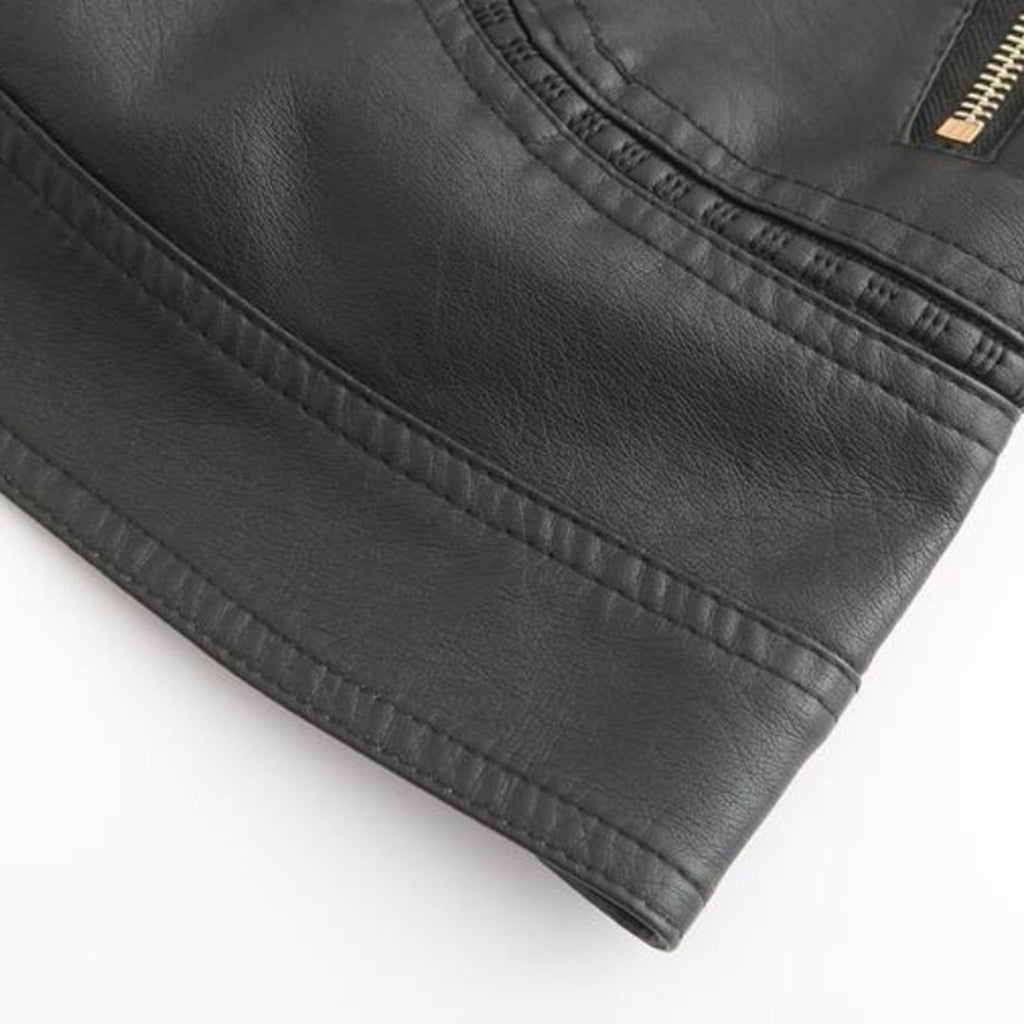 Janiyah Women’s Leather Jacket – Elegant Zip-Up Coat with Chic High Collar
