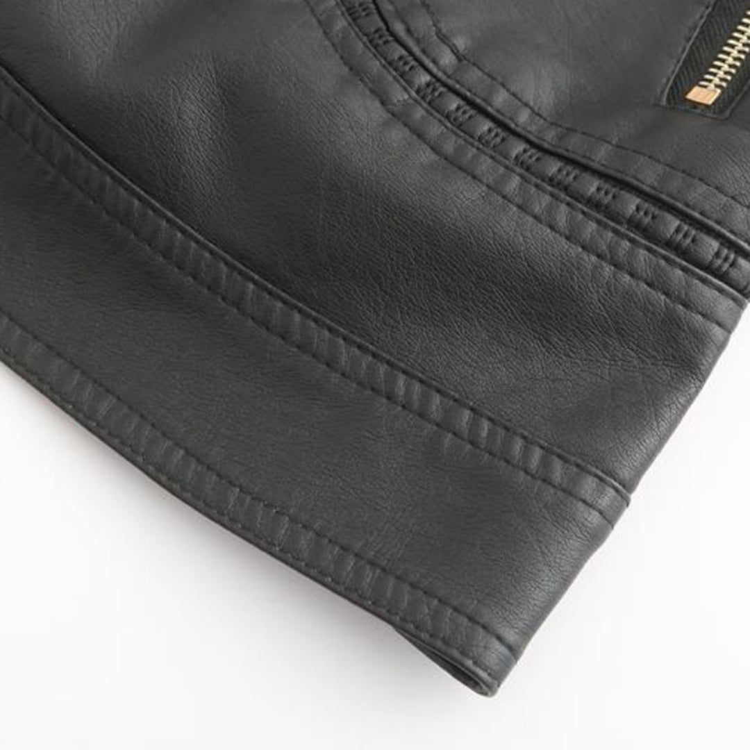 Janiyah Women’s Leather Jacket – Elegant Zip-Up Coat with Chic High Collar
