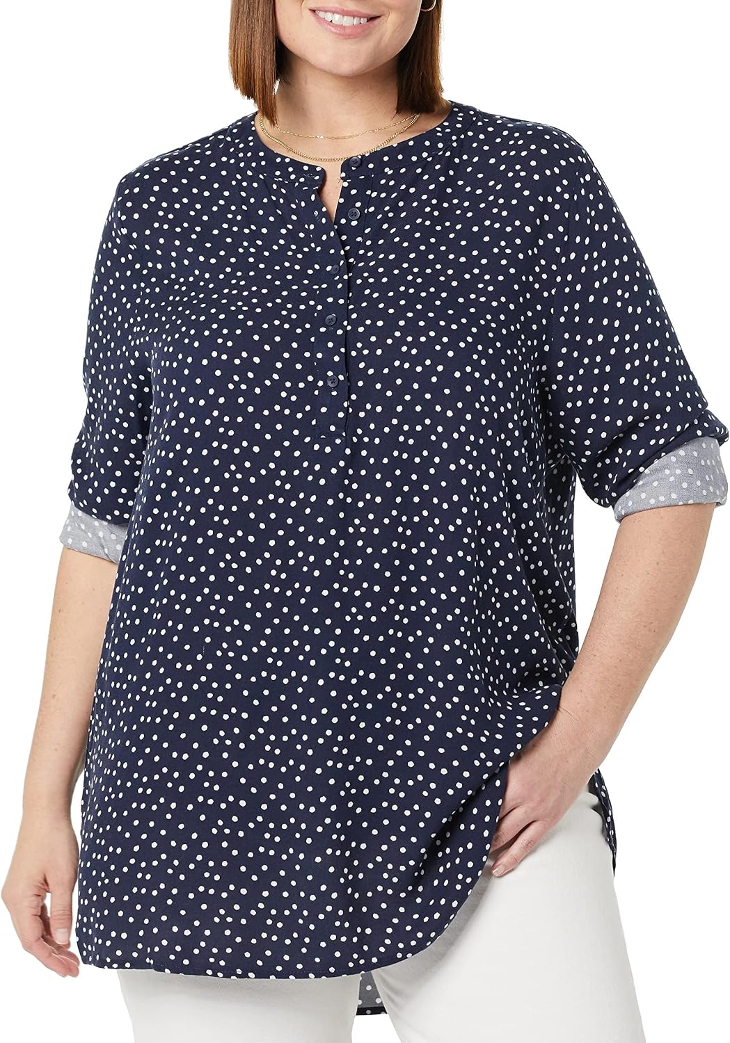 Marceline Women's Printed Long Sleeve Popover Blouse in Lightweight Viscose Relaxed Fit