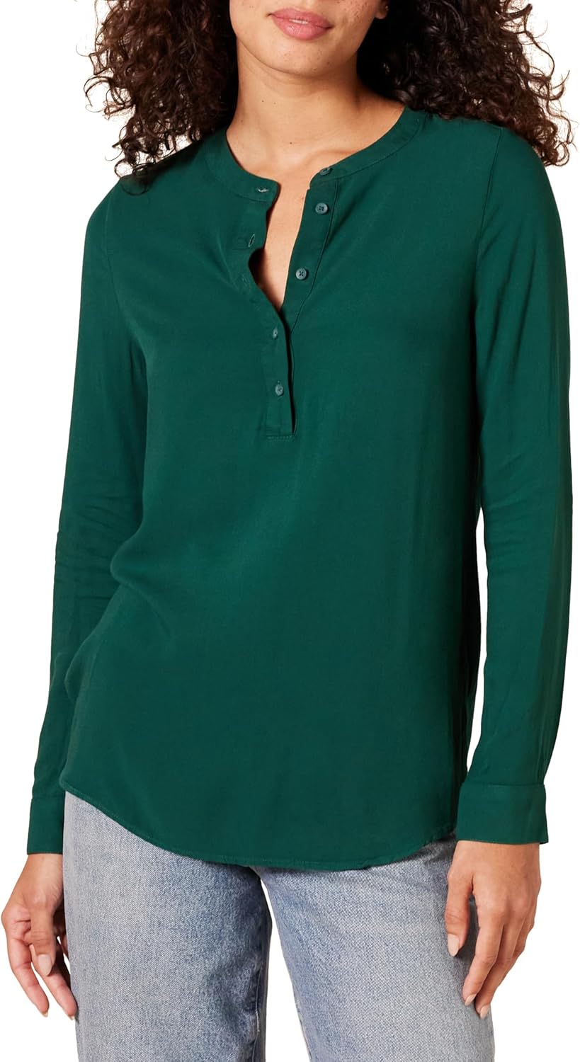 Marceline Women's Printed Long Sleeve Popover Blouse in Lightweight Viscose Relaxed Fit