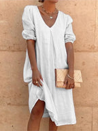 Juliette Women's Sleeveless Midi Dress – Elegant V-Neck Summer Dress with Flattering Waist Fit
