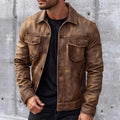 Victor Men's Vintage Leather Jacket – Classic Genuine Leather Button-Front Jacket