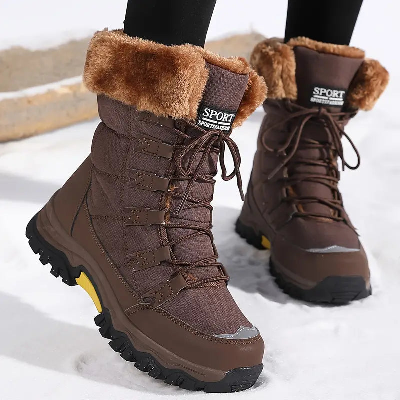 Elodie Women's Winter Snow Boots – Waterproof Faux Fur-Lined Boots with Adjustable Laces