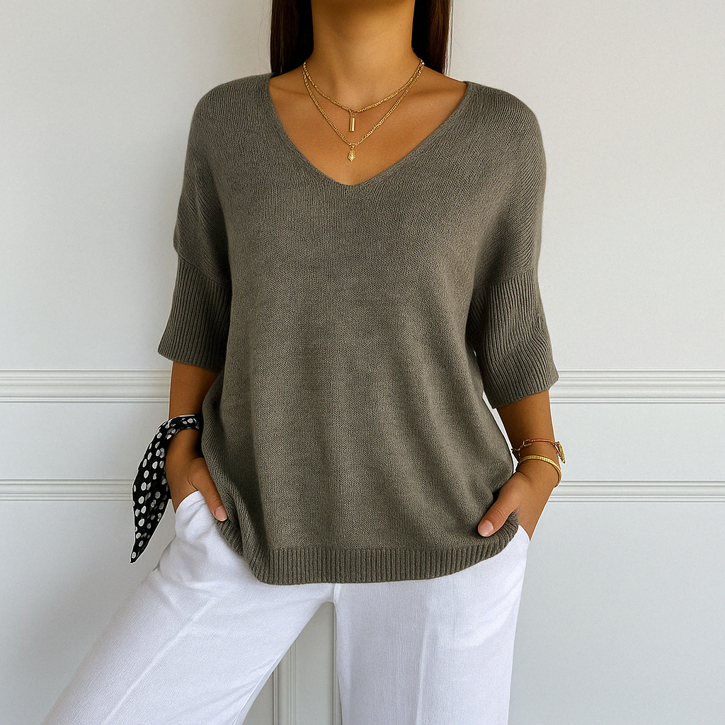 Roselyn Women's V-Neck Knit Sweater – Soft Fine Gauge Pullover with Timeless Elegant Style
