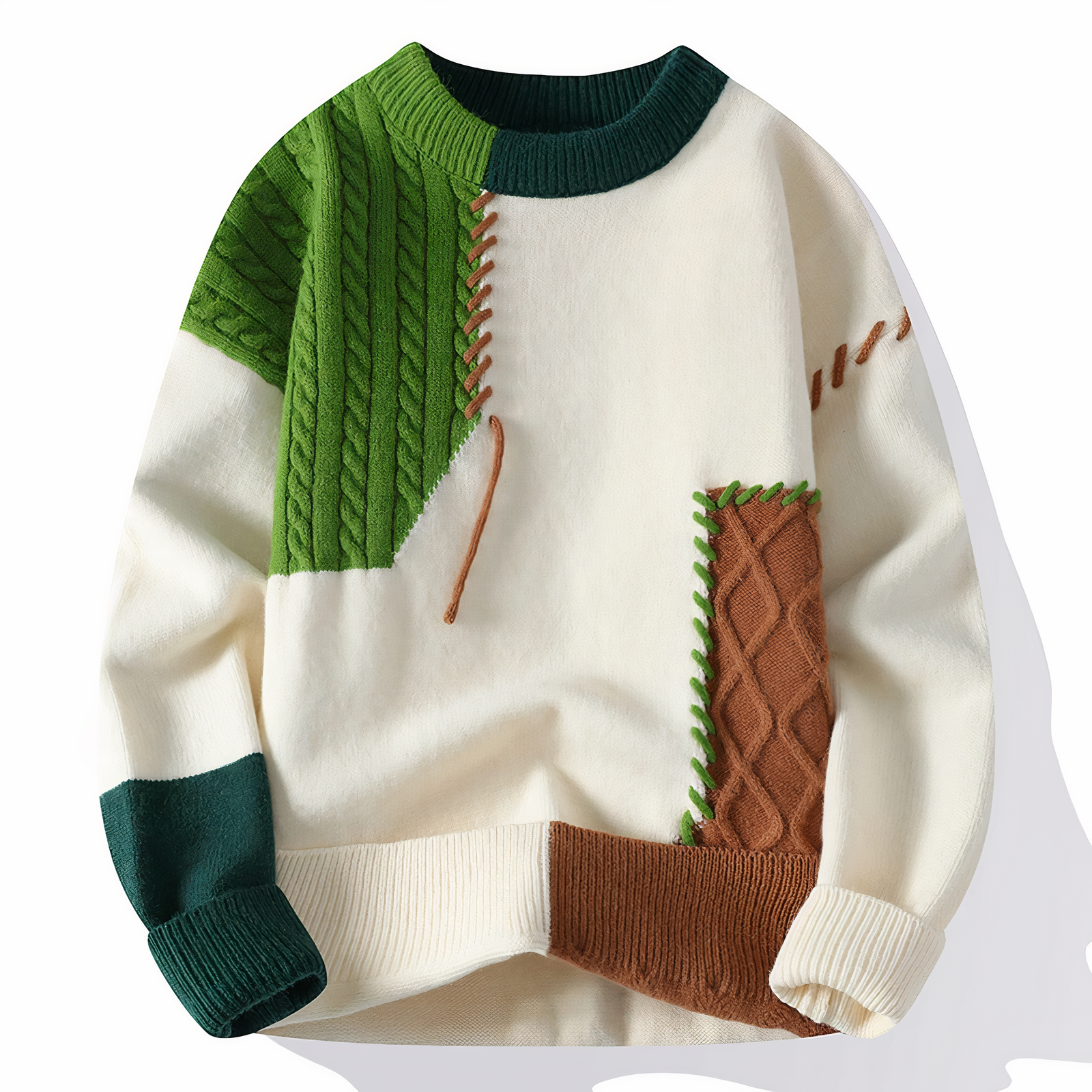 Dave Men’s Patchwork Sweater – Warm Casual Knit Jumper for Autumn & Winter Style