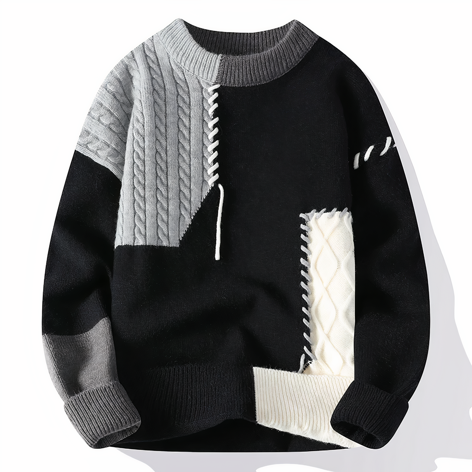 Dave Men’s Patchwork Sweater – Warm Casual Knit Jumper for Autumn & Winter Style