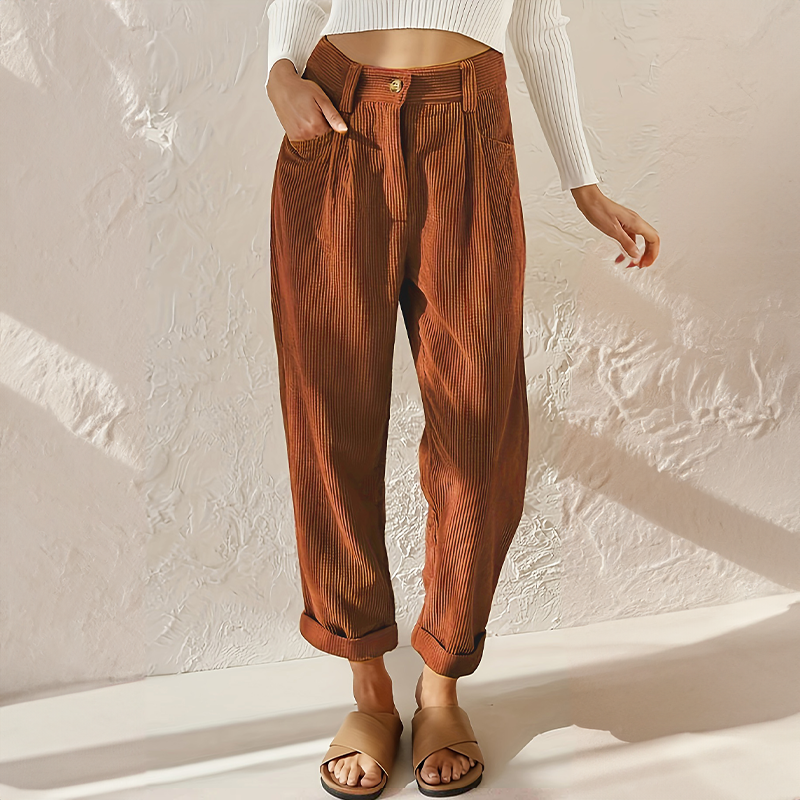 Colette Women's Corduroy Wide-Leg Pants – High-Waisted Relaxed Trousers for Everyday Comfort