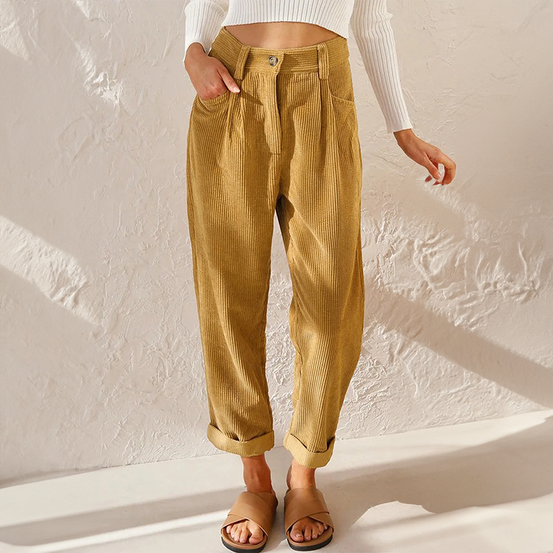 Gethin Women's Corduroy Pants – Cozy High-Rise Waist & Wide Legs for a Relaxed Look
