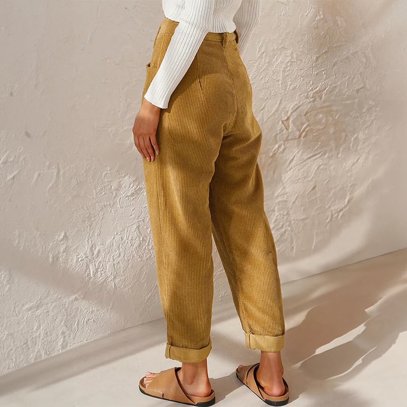 Gethin Women's Corduroy Pants – Cozy High-Rise Waist & Wide Legs for a Relaxed Look