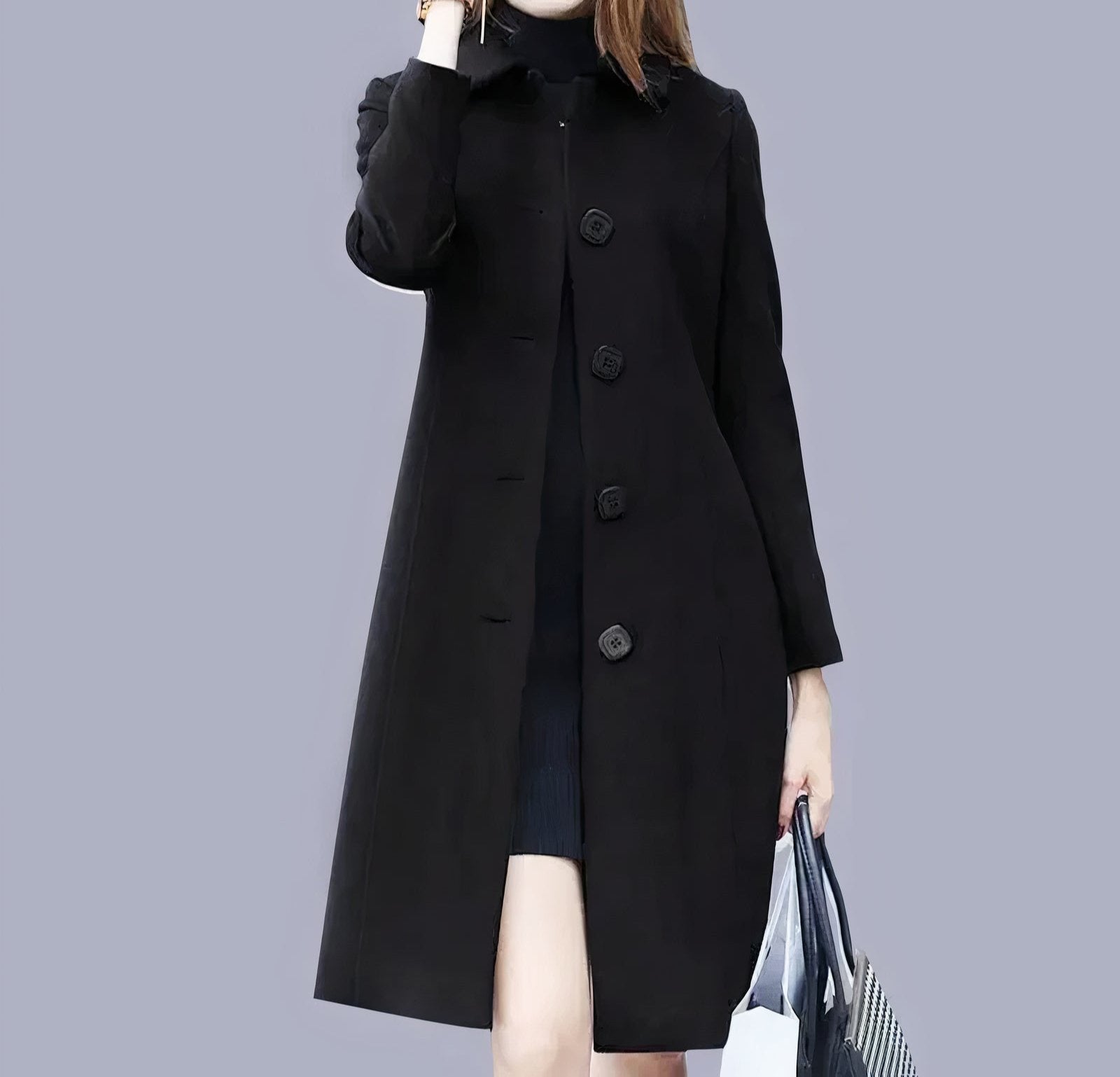 Isolde Women's Long Winter Coat – Classic Button Coat with Elegant Collar & Comfortable Tailored Fit
