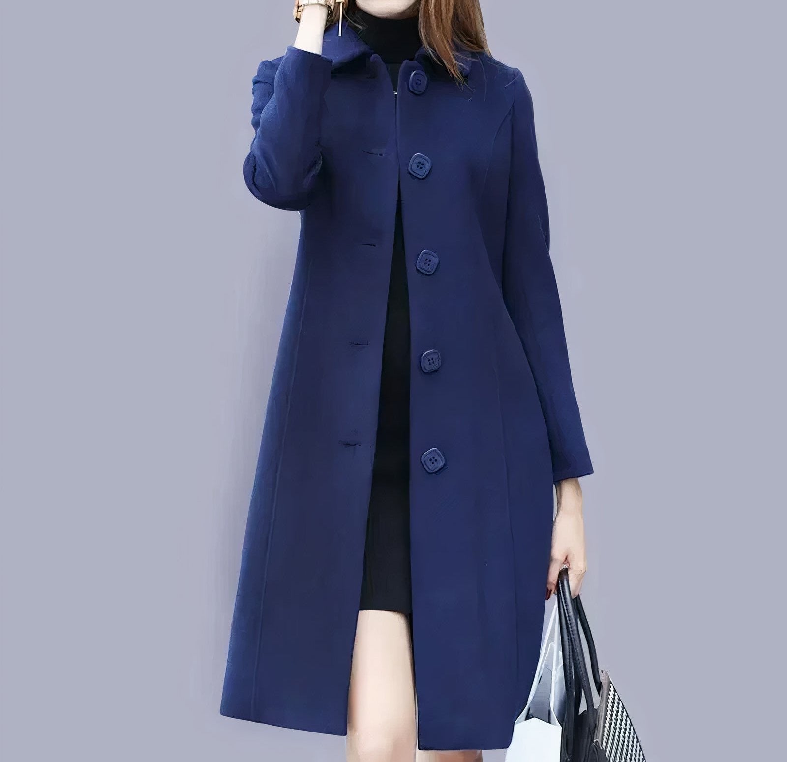 Isolde Women's Long Winter Coat – Classic Button Coat with Elegant Collar & Comfortable Tailored Fit