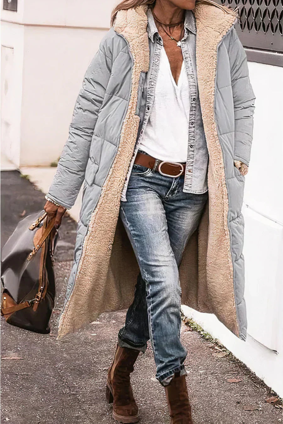 Milena Women's Reversible Coat – Warm Elegant Winter Coat with Two-Way Style