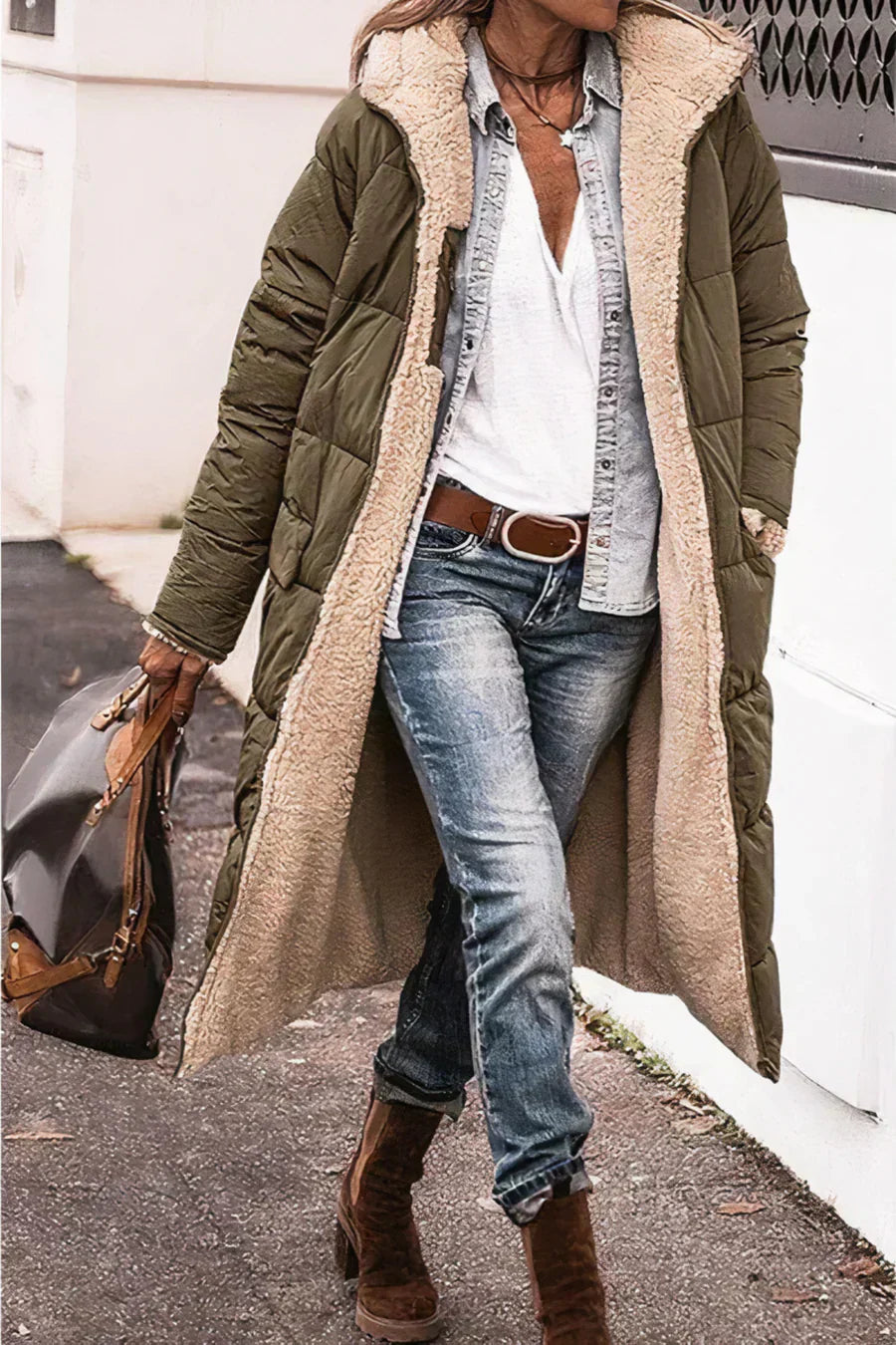 Milena Women's Reversible Coat – Warm Elegant Winter Coat with Two-Way Style