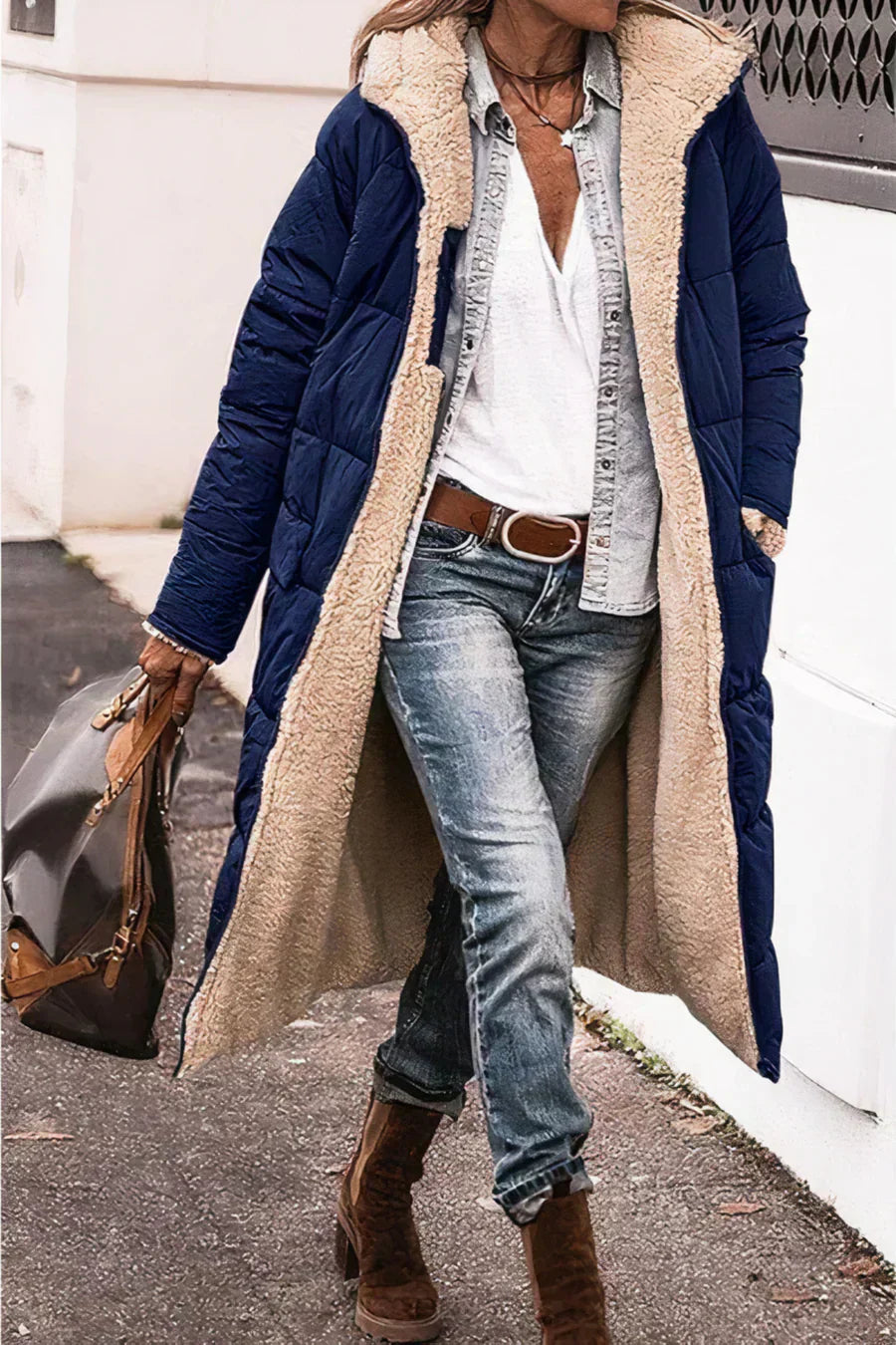 Milena Women's Reversible Coat – Warm Elegant Winter Coat with Two-Way Style