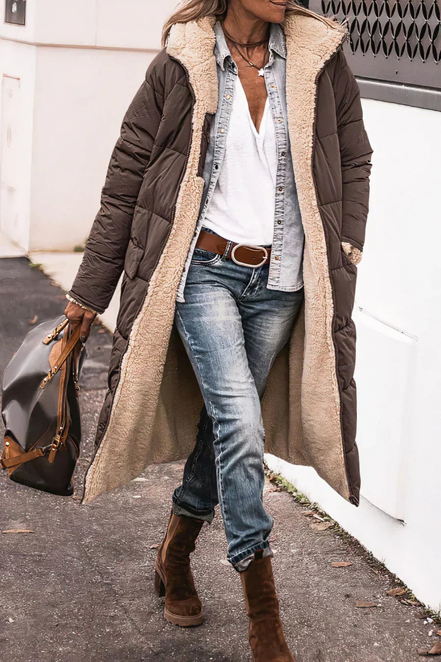 Milena Women's Reversible Coat – Warm Elegant Winter Coat with Two-Way Style