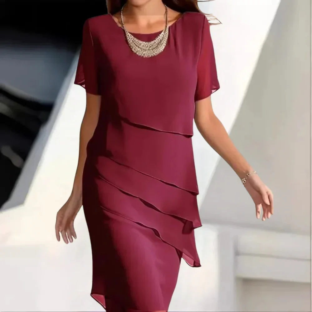 Gareth Women's Midi Dress – Refined Chiffon Dress with Tiered Design and Refined Details