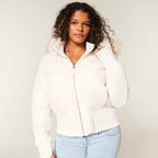 Elena Women’s Winter Coat – Warm Cropped Jacket with Faux Fur Hood & Insulated Lining