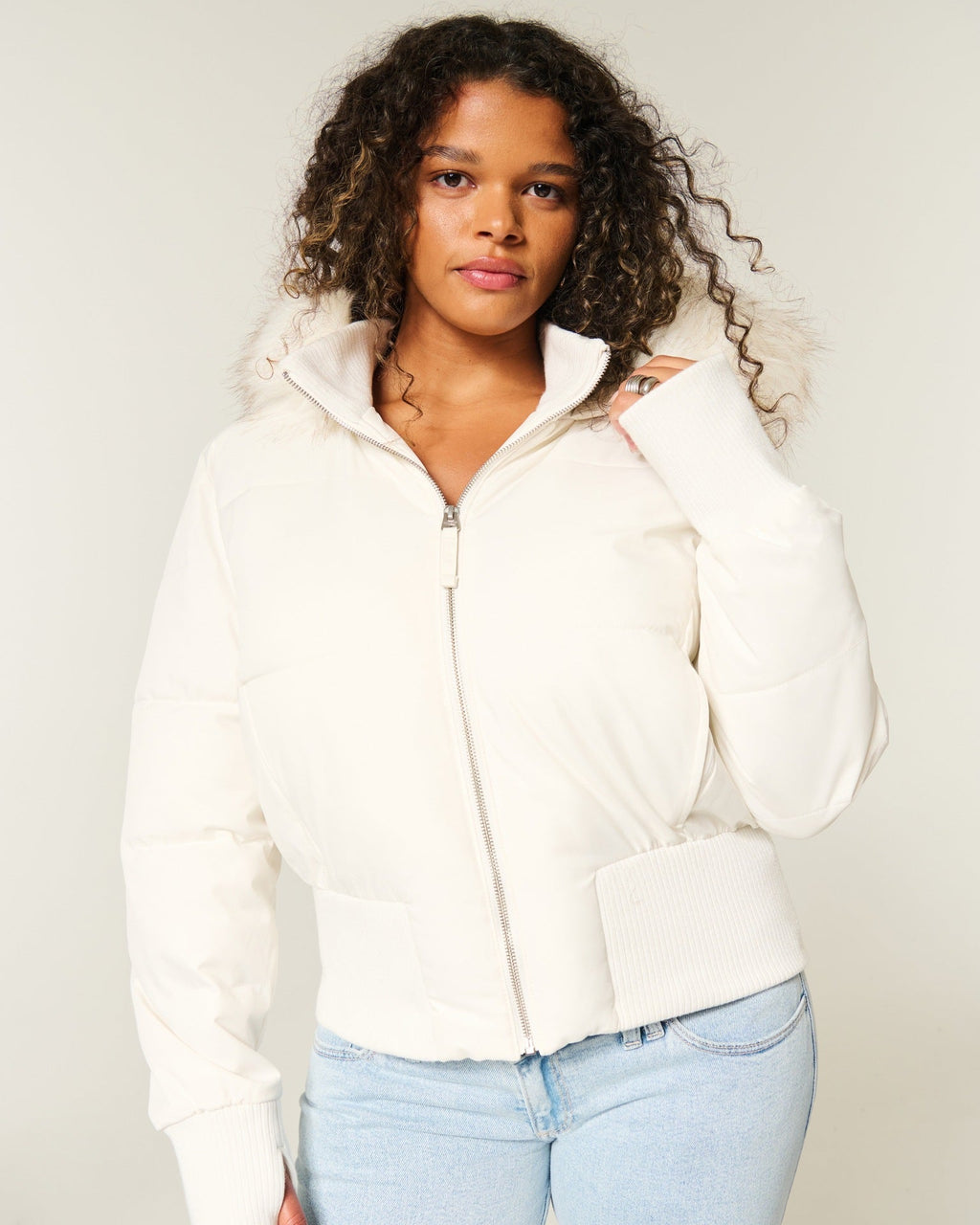 Elena Women’s Winter Coat – Warm Cropped Jacket with Faux Fur Hood & Insulated Lining