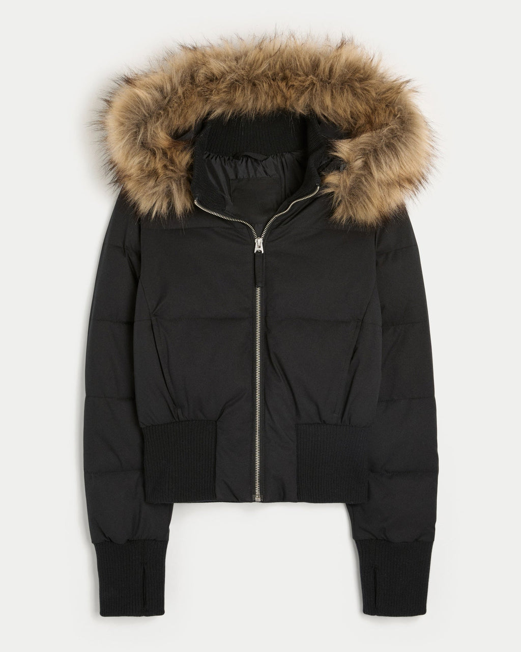Elena Women’s Winter Coat – Warm Cropped Jacket with Faux Fur Hood & Insulated Lining