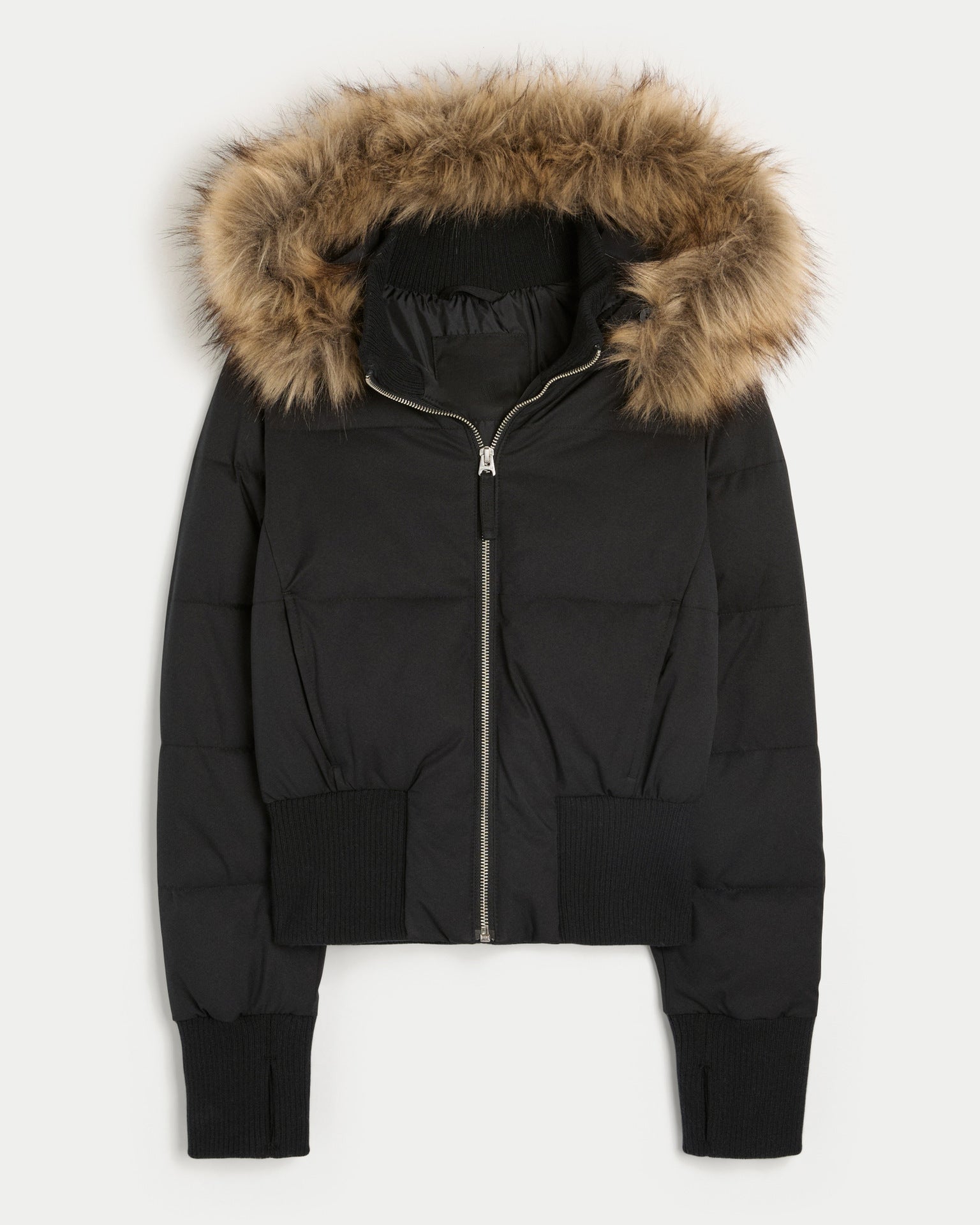Elena Women’s Winter Coat – Warm Cropped Jacket with Faux Fur Hood & Insulated Lining