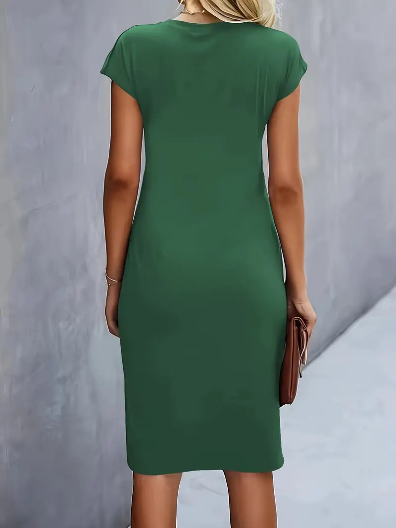 Genevieve Women's Midi Dress – Elegant Round Neck Dress with Flattering Silhouette & Timeless Style