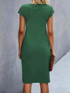 Genevieve Women's Midi Dress – Elegant Round Neck Dress with Flattering Silhouette & Timeless Style