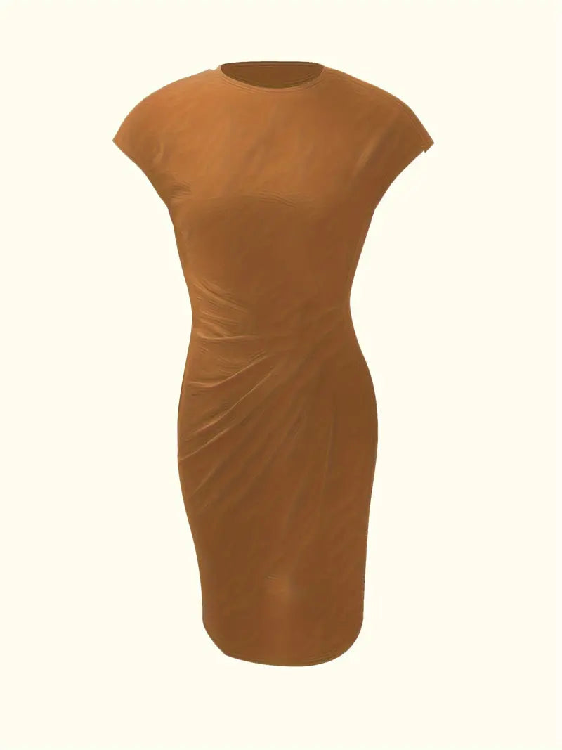 Genevieve Women's Midi Dress – Elegant Round Neck Dress with Flattering Silhouette & Timeless Style