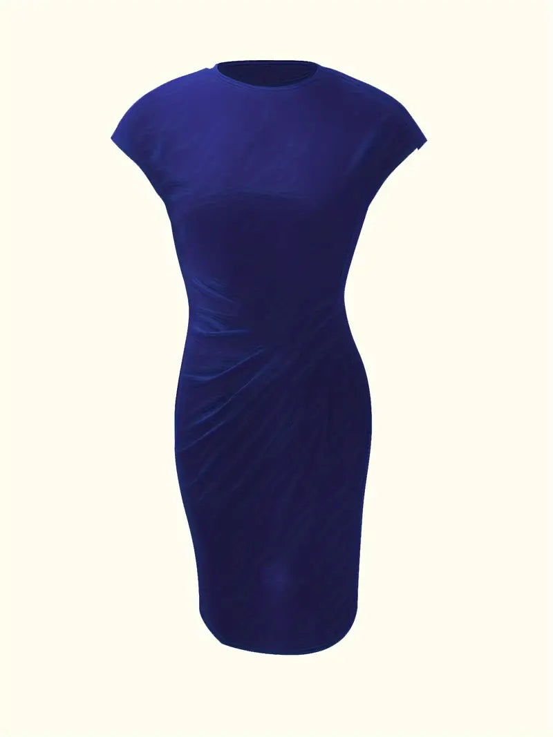 Genevieve Women's Midi Dress – Elegant Round Neck Dress with Flattering Silhouette & Timeless Style