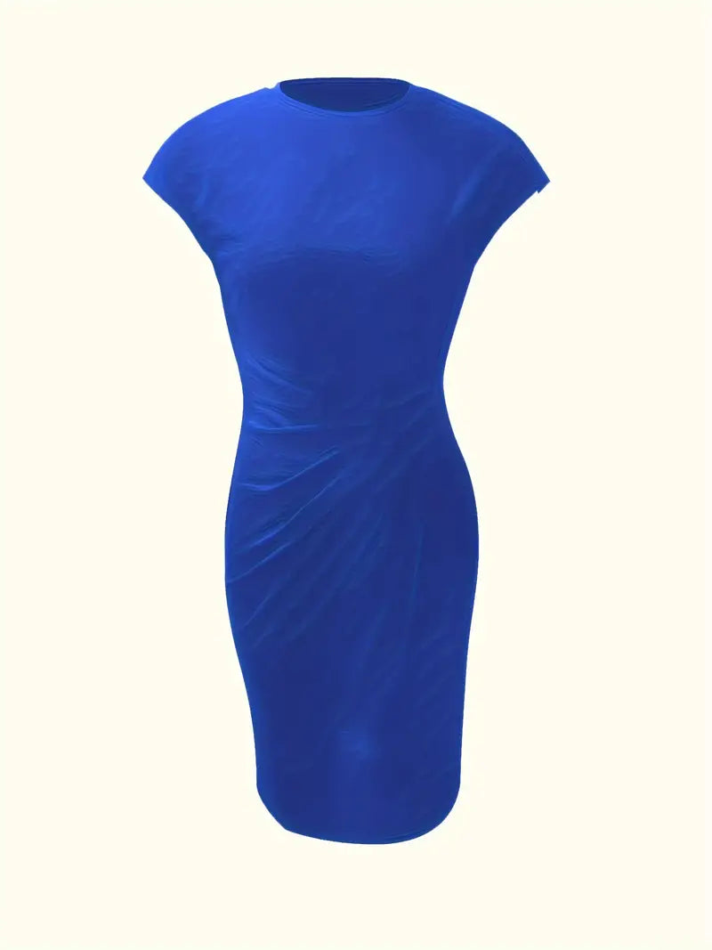 Genevieve Women's Midi Dress – Elegant Round Neck Dress with Flattering Silhouette & Timeless Style
