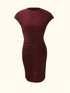 Genevieve Women's Midi Dress – Elegant Round Neck Dress with Flattering Silhouette & Timeless Style