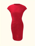 Genevieve Women's Midi Dress – Elegant Round Neck Dress with Flattering Silhouette & Timeless Style
