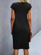 Genevieve Women's Midi Dress – Elegant Round Neck Dress with Flattering Silhouette & Timeless Style