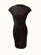 Genevieve Women's Midi Dress – Elegant Round Neck Dress with Flattering Silhouette & Timeless Style