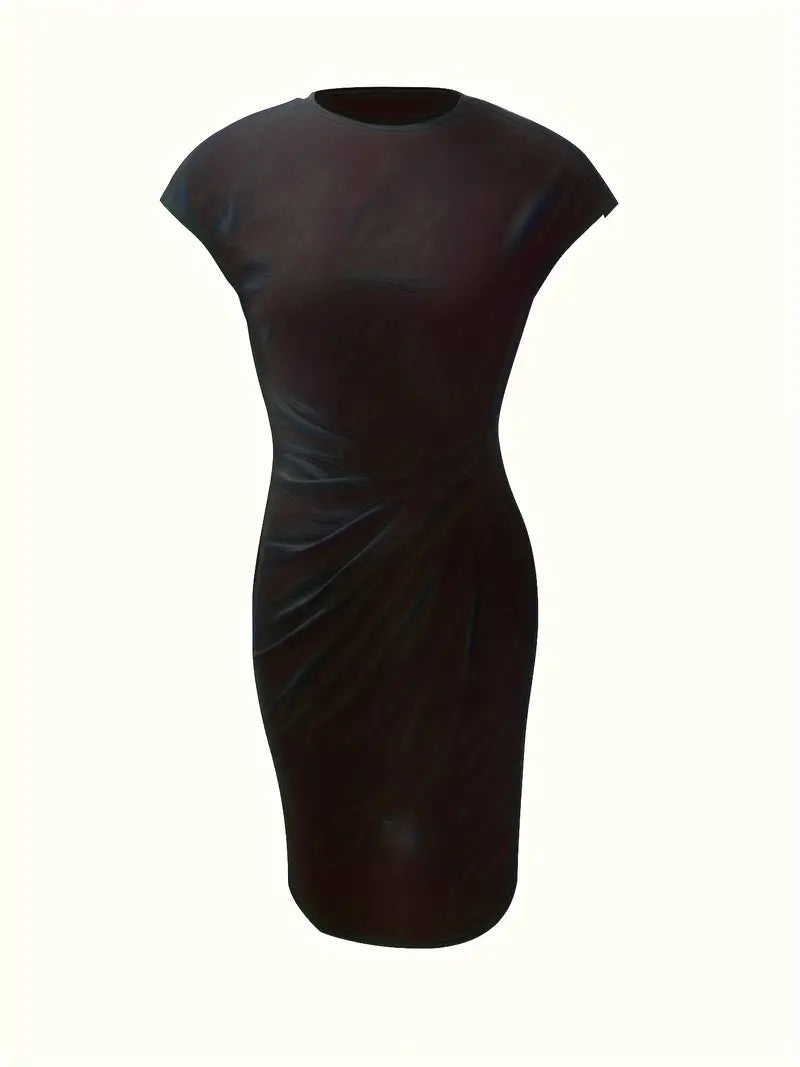Genevieve Women's Midi Dress – Elegant Round Neck Dress with Flattering Silhouette & Timeless Style