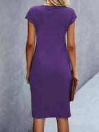Genevieve Women's Midi Dress – Elegant Round Neck Dress with Flattering Silhouette & Timeless Style
