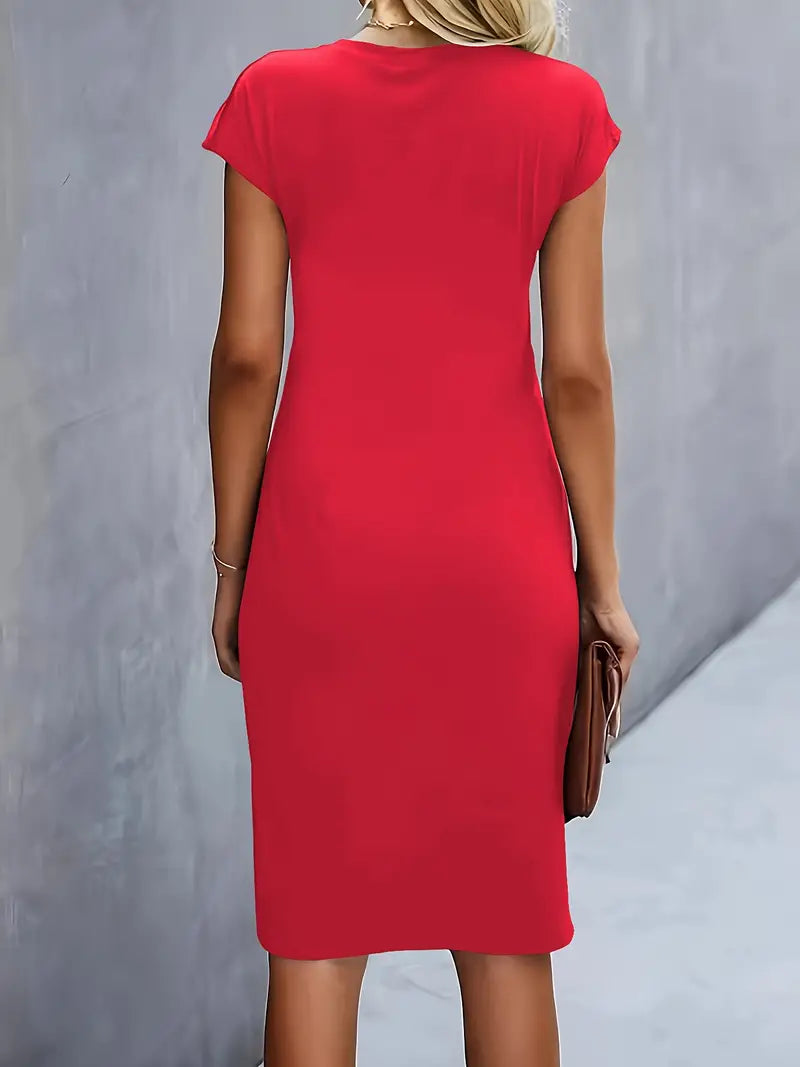 Mylene Women’s Midi Dress – Elegant Round Neck Dress with Flattering Modern Fit