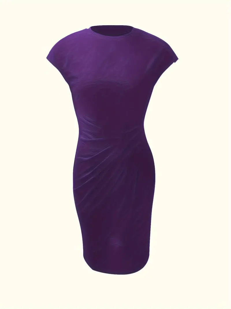 Genevieve Women's Midi Dress – Elegant Round Neck Dress with Flattering Silhouette & Timeless Style