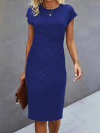 Genevieve Women's Midi Dress – Elegant Round Neck Dress with Flattering Silhouette & Timeless Style